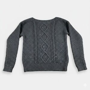 Gap Kids Girls Gray Cable Knit Sequin Sweater Size Medium 8 Cotton Wool Blend